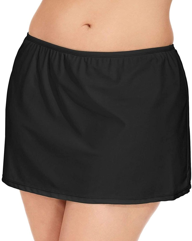 Front of a model wearing a size 22W Island Escape Women's Plus Swim Skirt Swimsuit Black Size 22W in Black by Island Escape. | dia_product_style_image_id:310734
